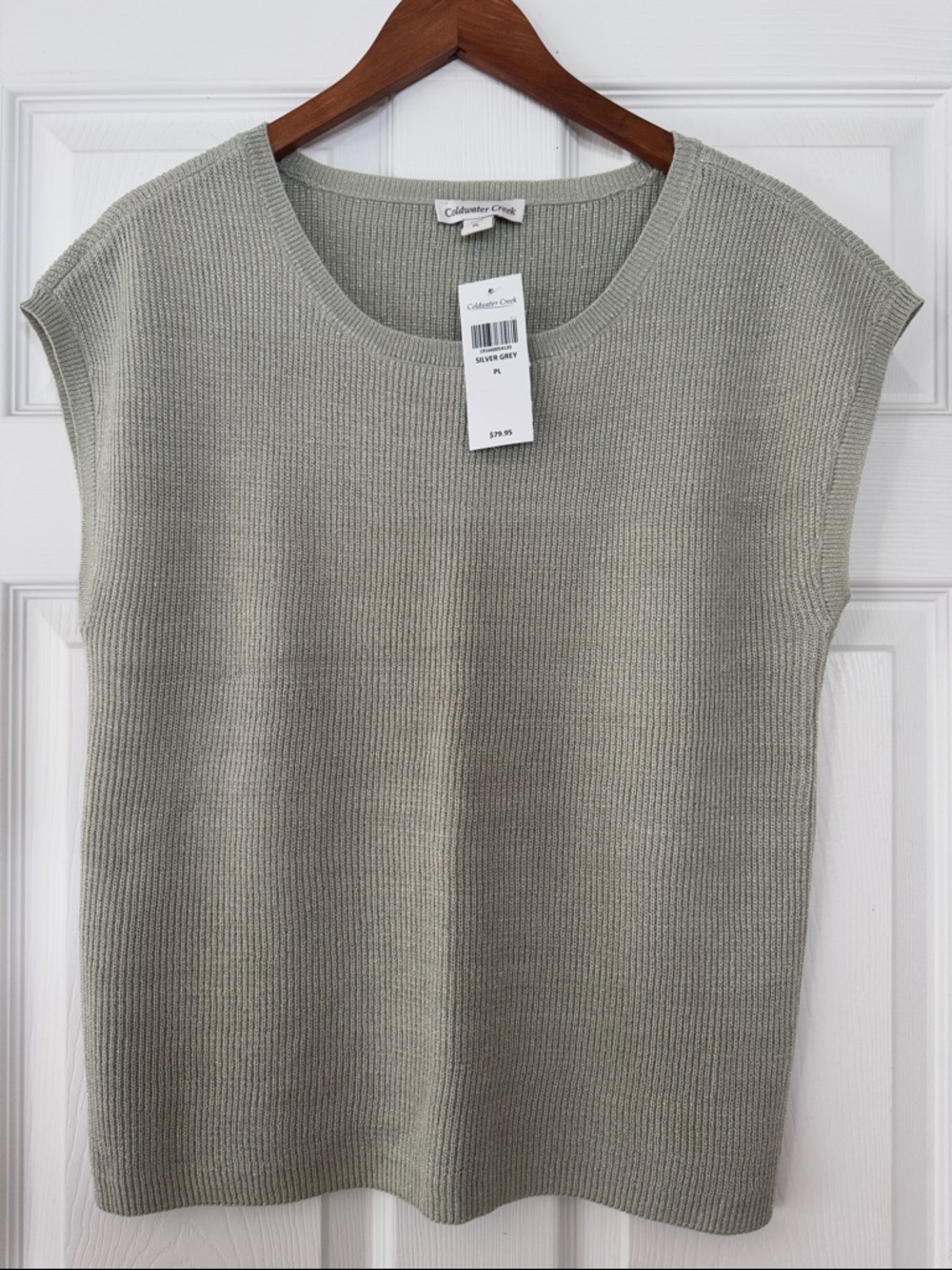 Coldwater Creek Sleeveless Ribbed Knit Top - Silver Gray Size Petite Large NWT